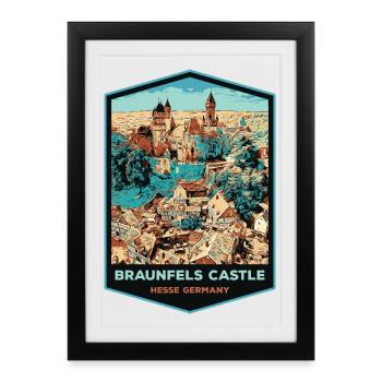 Illustration Château Braunfels, Allemagne - Affiche encadrée (27 × 37 cm) - noir - Devant