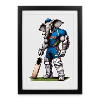 India cricket sport elephant design - Framed poster (27 × 37 cm) - black - Front