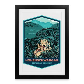 Illustration château Hohenschwangau, Bavière - Affiche encadrée (27 × 37 cm) - noir - Devant
