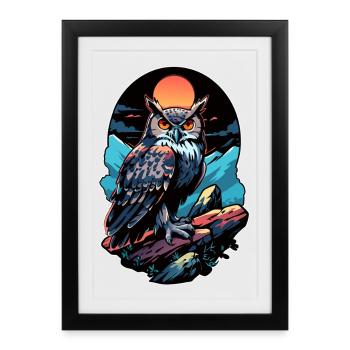 Great Owl Eagle Owl by Moonlight - Framed poster (27 × 37 cm) - black - Front
