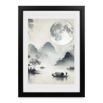 PLEINE LUNE CHINOISE SÉRÉNITÉ PAYSAGE - Affiche encadrée (27 × 37 cm) - noir - Devant