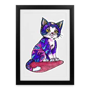 Petit chat à la fourrure violette - Affiche encadrée (27 × 37 cm) - noir - Devant