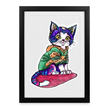 Cat in green sweater - Framed poster (27 × 37 cm) - black - Front