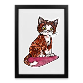 Petit chat tigre brun rougeâtre - Affiche encadrée (27 × 37 cm) - noir - Devant