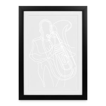 Dessin au trait du joueur de tuba - Affiche encadrée (27 × 37 cm) - noir - Devant