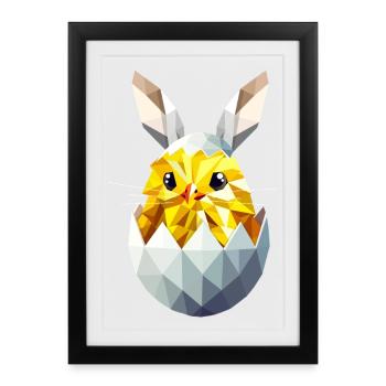 Poussin de Pâques géométrique en oeuf avec oreilles de lapin - Affiche encadrée (27 × 37 cm) - noir - Devant