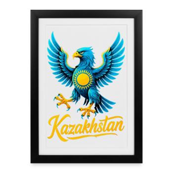 Kazakhstan aigle drapeau drapeau Cool Gift - Affiche encadrée (27 × 37 cm) - noir - Devant