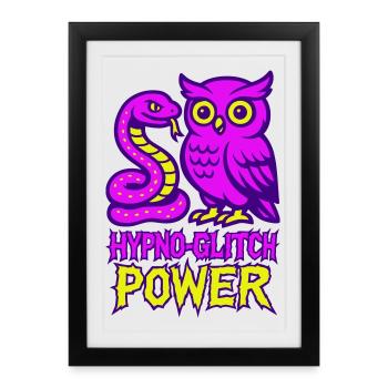 Hypno Glitch Power Owl - Affiche encadrée (27 × 37 cm) - noir - Devant
