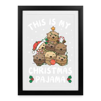 Pyjama de Noël Loutre de Noël - Affiche encadrée (27 × 37 cm) - noir - Devant