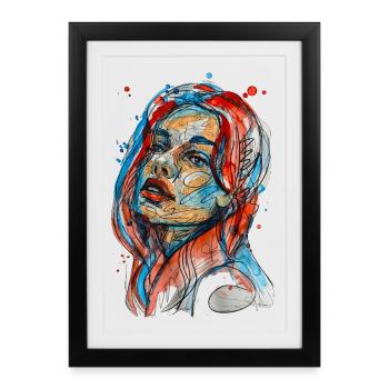 Jasmin illustration aquarelle carographique - Affiche encadrée (27 × 37 cm) - noir - Devant