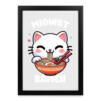 Chat kawaii ramen en bol - Affiche encadrée (27 × 37 cm) - noir - Devant