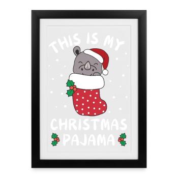 Das Ist Mein Weihnachtspyjama, Süßes Nashorn - Gerahmtes Poster (27 × 37 cm) - Schwarz - Vorne