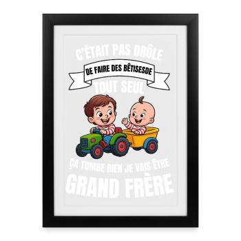 Annonce humour futur grand frère bébé - Affiche encadrée (27 × 37 cm) - noir - Devant