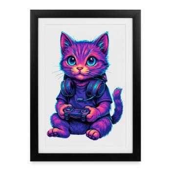 Cat Gaming Gamer Gaming Gaming Video Games - Framed poster (27 × 37 cm) - black - Front