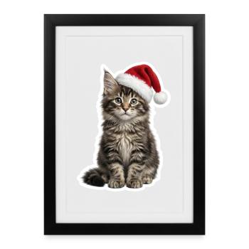 Bébé Chat Maine Coon avec Chapeau - Affiche encadrée (27 × 37 cm) - noir - Devant