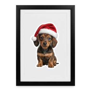 Dackel Welpe Weihnachten Hundefan - Gerahmtes Poster (27 × 37 cm) - Schwarz - Vorne