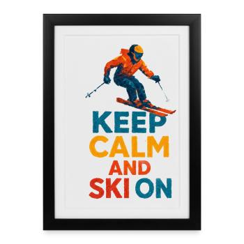 Ski | Skieur | Montagne - Affiche encadrée (27 × 37 cm) - noir - Devant