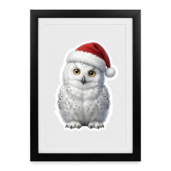 Wise Snow Owl in Christmas Mood - Framed poster (27 × 37 cm) - black - Front