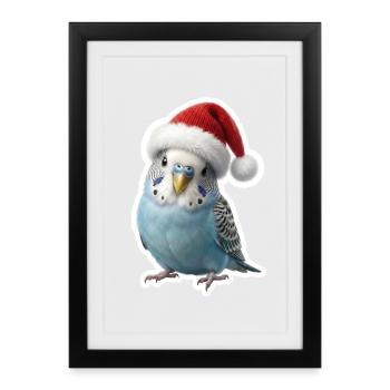 Perruche bleue chantant des chants de Noël - Affiche encadrée (27 × 37 cm) - noir - Devant