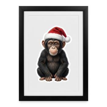 Chiot chimpanzé coquin dans l’humeur de Noël - Affiche encadrée (27 × 37 cm) - noir - Devant