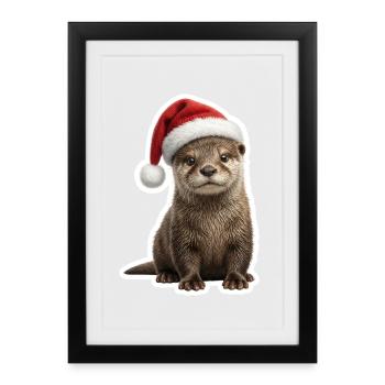 Une mignonne loutre prête pour le festin - Affiche encadrée (27 × 37 cm) - noir - Devant
