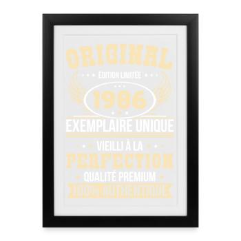 1986 – Exemplaire unique – Qualité premium - Affiche encadrée (27 × 37 cm) - noir - Devant