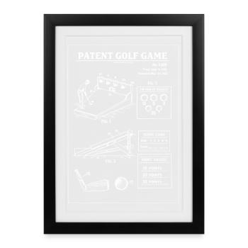 Patentierter Golfspiel-Blueprint - Gerahmtes Poster (27 × 37 cm) - Schwarz - Vorne