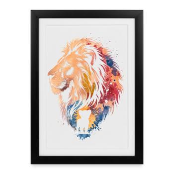 Watercolor Lion And Cub Family Art - Framed poster (27 × 37 cm) - black - Front