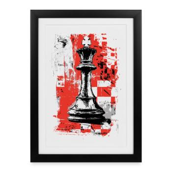 Roi des échecs – Motif de stratégie grunge - Affiche encadrée (27 × 37 cm) - noir - Devant