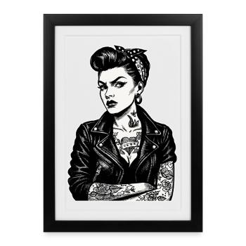 Rockabilly Pin-Up: 50s Outlaw Girl with Tattoos - Framed poster (27 × 37 cm) - black - Front