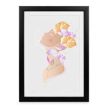 Frauenporträt mit Blumen Illustration  - Gerahmtes Poster (27 × 37 cm) - Schwarz - Vorne