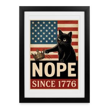 Nope Since 1776 No King In America Cat - Framed poster (27 × 37 cm) - black - Front