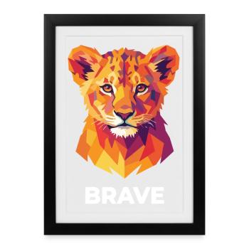 Brave Geometric Lion Cub Pop Art - Framed poster (27 × 37 cm) - black - Front
