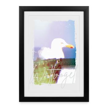 Wading Bird® North Sea Seagull – Beach Chair Moment - Framed poster (27 × 37 cm) - black - Front