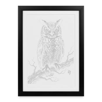 Owl Silhouette on Moonlit Branch - Framed poster (27 × 37 cm) - black - Front