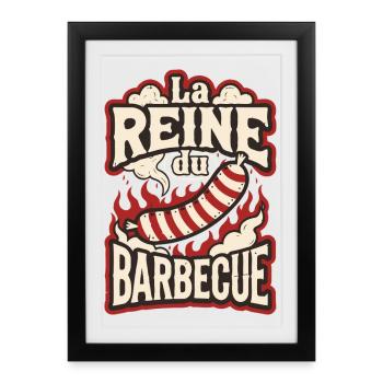 Reine du Barbecue: Saucisse en Feu - Affiche encadrée (27 × 37 cm) - noir - Devant