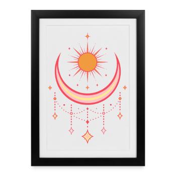 Soleil et Lune du solstice d’été – Motif du symbole bohème - Affiche encadrée (27 × 37 cm) - noir - Devant