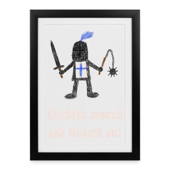 Kreuzritter: Ritter mit Schild und Keule - Gerahmtes Poster (27 × 37 cm) - Schwarz - Vorne