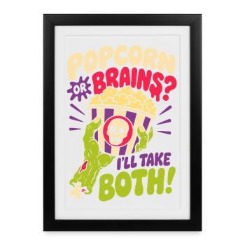 Popcorn Or Brains : design drôle de zombie - Affiche encadrée (27 × 37 cm) - noir - Devant