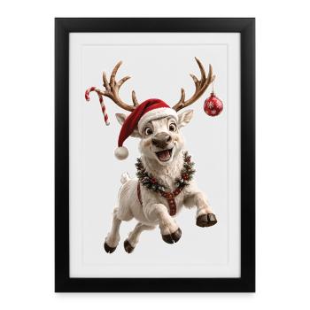 Renne de Noël - Affiche encadrée (27 × 37 cm) - noir - Devant
