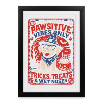 Pawsitive Vibes Halloween Hund - Gerahmtes Poster (27 × 37 cm) - Schwarz - Vorne