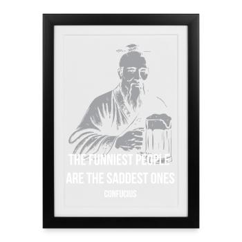 Confucius rit : Sad Joy Tee - Affiche encadrée (27 × 37 cm) - noir - Devant