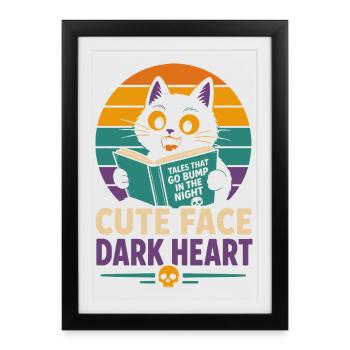 Cute Face Dark Heart Horror Cat - Framed poster (27 × 37 cm) - black - Front