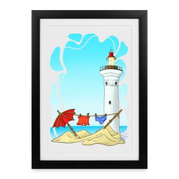 Phare sur Sunny Beach - Affiche encadrée (27 × 37 cm) - noir - Devant