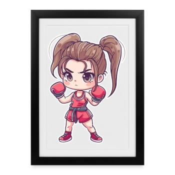 Kleine Kickboxerin Anime Look - Gerahmtes Poster (27 × 37 cm) - Schwarz - Vorne