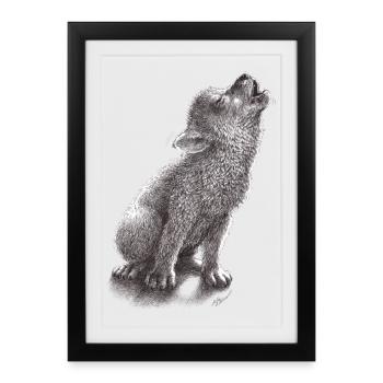 Jeune loup hurlant - Affiche encadrée (27 × 37 cm) - noir - Devant
