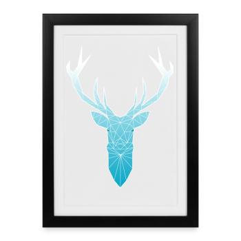 Tête de cerf dans la conception triangle (bleu clair) - Affiche encadrée (27 × 37 cm) - noir - Devant