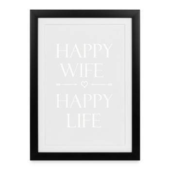 FEMME HEUREUSE VIE HEUREUSE Design - Affiche encadrée (27 × 37 cm) - noir - Devant