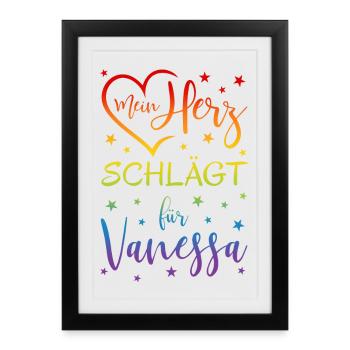 Mon cœur bat pour Vanessa - Affiche encadrée (27 × 37 cm) - noir - Devant