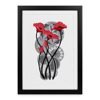 Papillon Coquelicot Tattoo - Affiche encadrée (27 × 37 cm) - noir - Devant